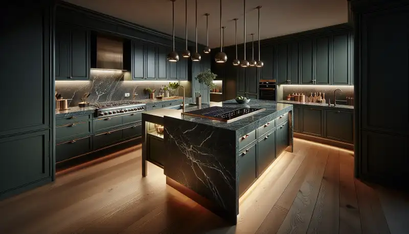 Premium-Küche mit grifflosen Fronten und Kochinsel in einem Krefelder Showroom