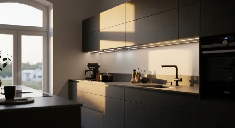 Moderne Küchentrends 2026 in Leipzig, grifflose dunkle Küche