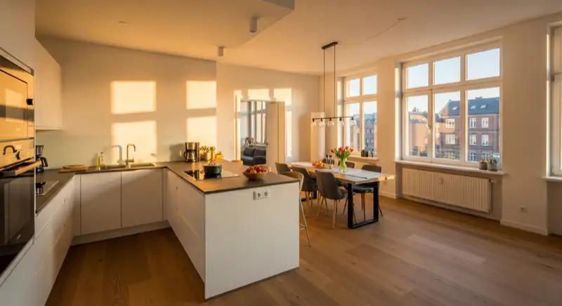 Offene Wohnküche mit Kochinsel in Lübeck