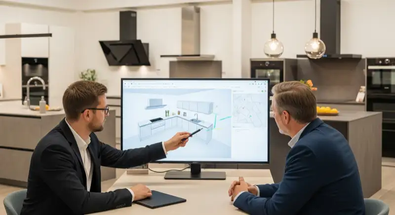 Küchenberatung in einem Mülheimer Küchenstudio mit 3D-Planung am Bildschirm