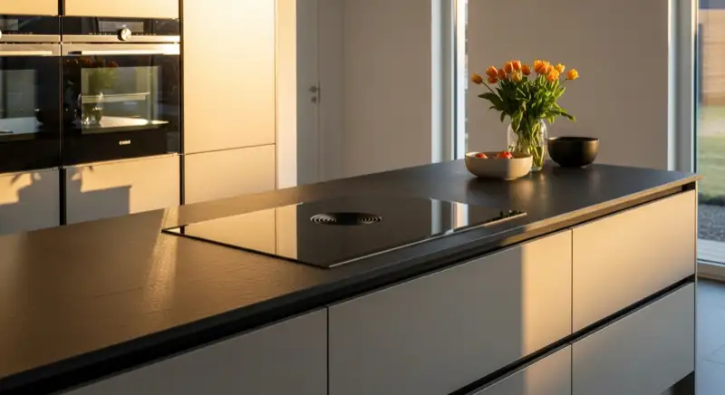 Premium Kücheninsel mit Naturstein-Arbeitsplatte in einem Mülheimer Neubau