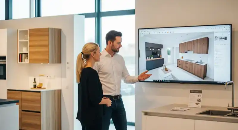 Küchenberatung in einem Oberhausener Küchenstudio mit 3D-Planung am Bildschirm
