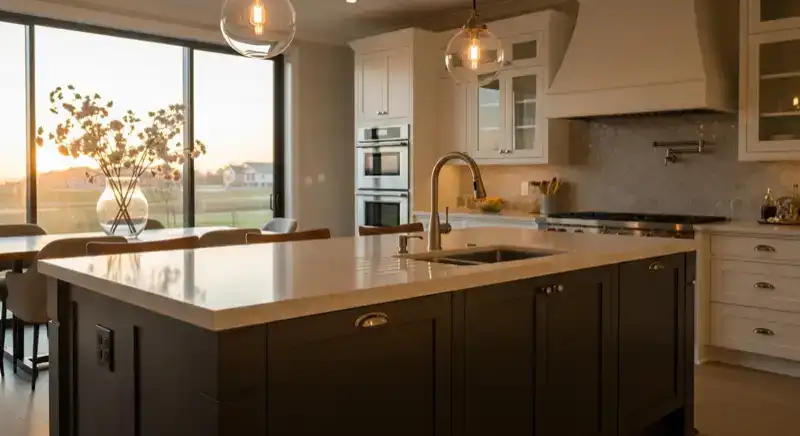 Premium Kücheninsel mit Naturstein-Arbeitsplatte in einem Oberhausener Neubau