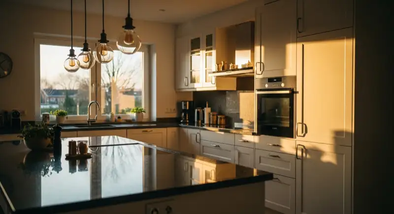 Fertig montierte Küche in Rostock mit klarer Linienführung