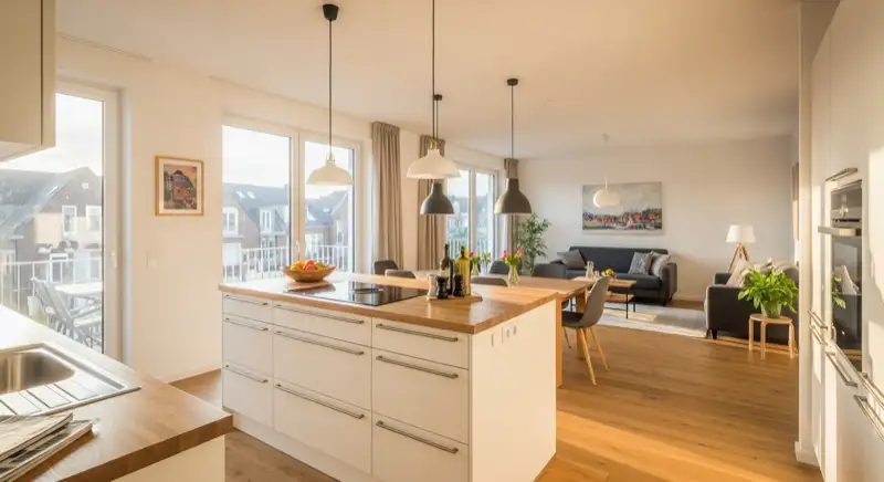 Offene Wohnküche mit Kochinsel in Rostock