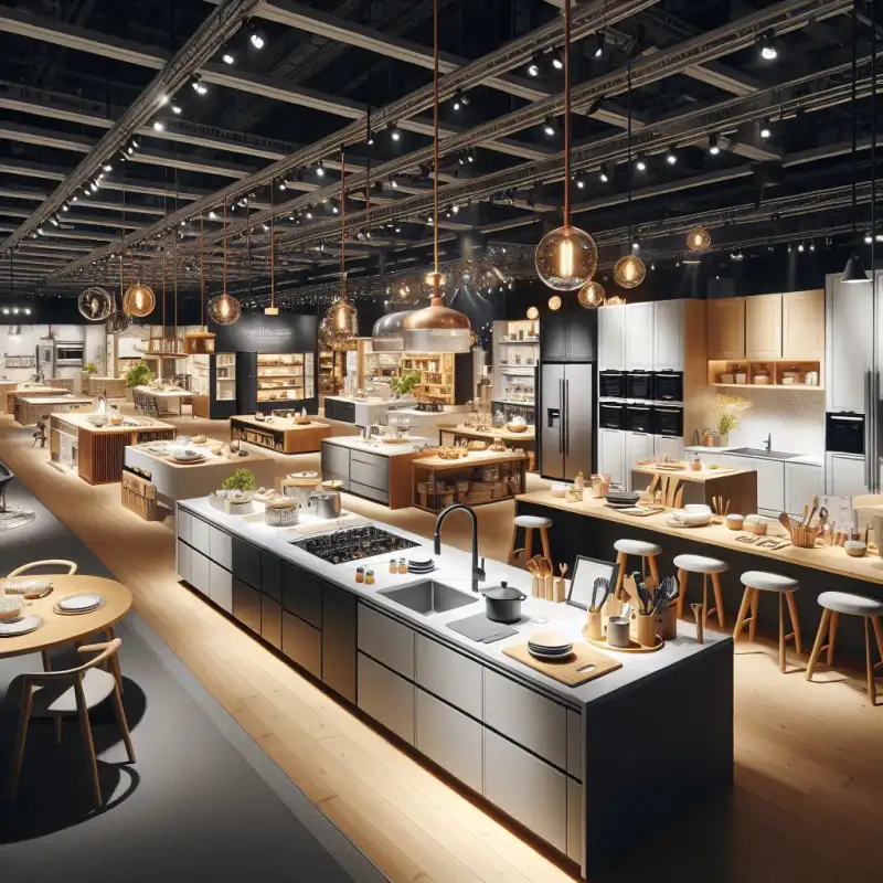 Große Küchenausstellung mit verschiedenen Küchenstilen in einem Wesselinger Möbelhaus