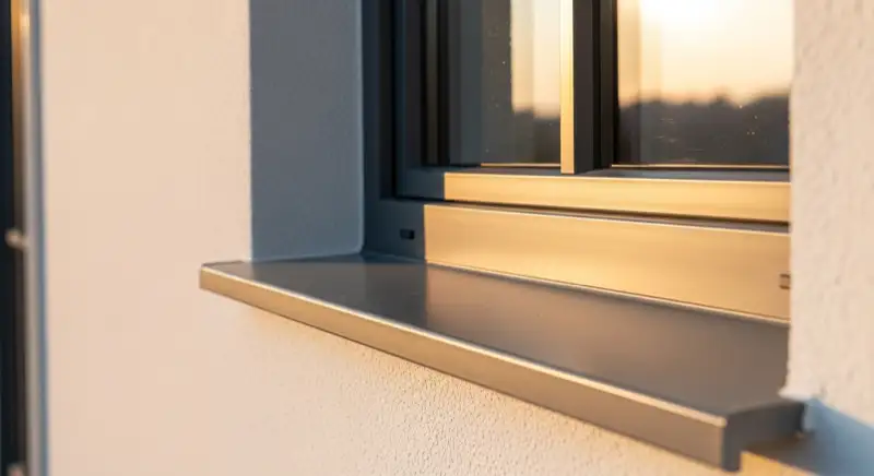 Neu eingebautes Kunststofffenster mit sauberer Fensterbank und glatter Außenlaibung