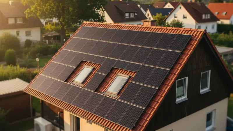 Schrägdach eines Einfamilienhauses in Aalen mit Photovoltaikanlage
