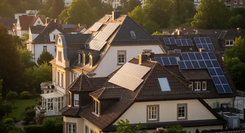 Historische Dachlandschaft in Bad Homburg vor der Höhe mit steilen Schrägdächern