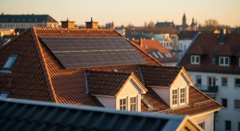 Bautzener Wohnhausdach mit Photovoltaik nahe historischer Stadtarchitektur