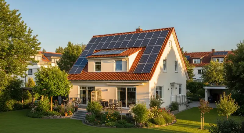 Berliner Stadthaus mit Solarmodulen auf Satteldach