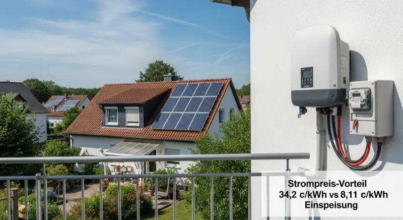 Modern German electrical meter cabinet (Zählerschrank) with smart meter and solar inverter connection, clean technical installation