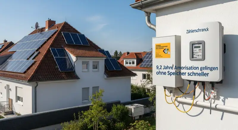Modern German electrical meter cabinet (Zählerschrank) with smart meter and solar inverter connection, clean technical installation
