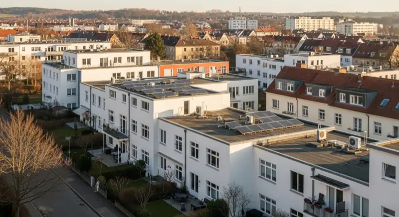 Dachlandschaft und Hausfassaden im Bauhaus-Umfeld von Dessau-Roßlau