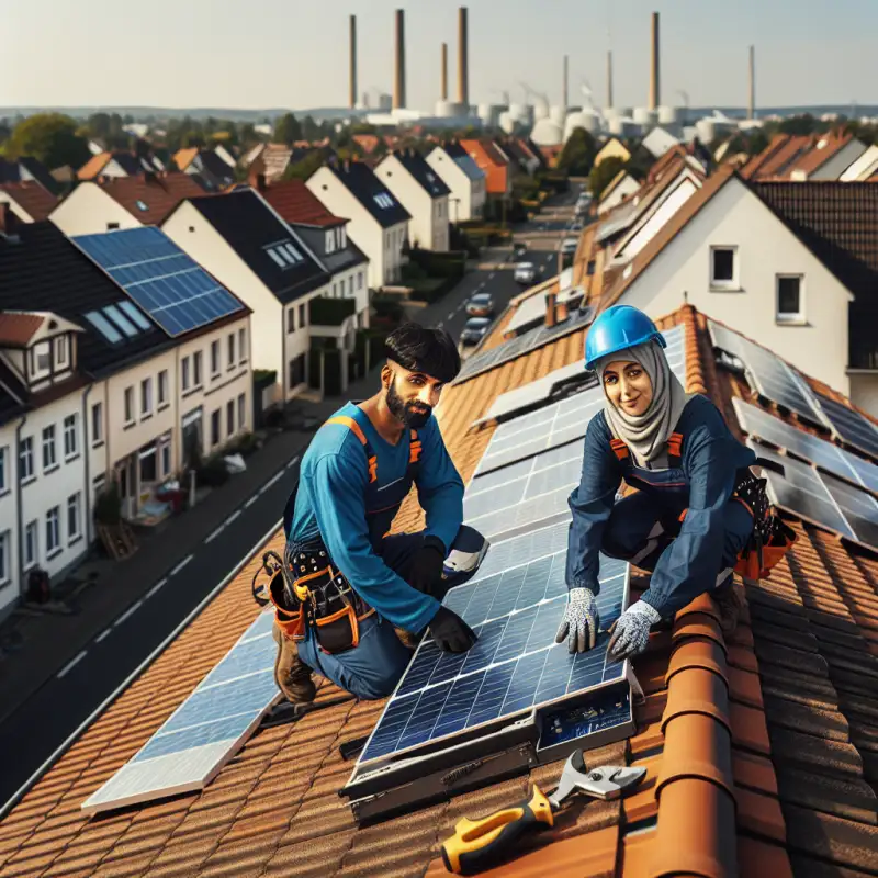 Installation einer Photovoltaikanlage auf einem Dortmunder Reihenhaus
