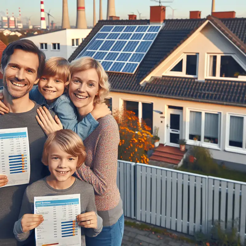 Familie vor ihrem Dortmunder Haus mit Photovoltaikanlage