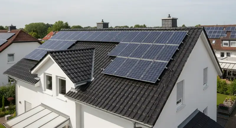 Wartungsarbeiten an Photovoltaikanlage auf münsterländischem Dach in Dülmen