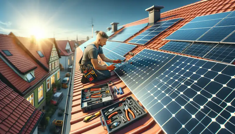 Montage von Solarmodulen auf einem Duisburger Einfamilienhaus