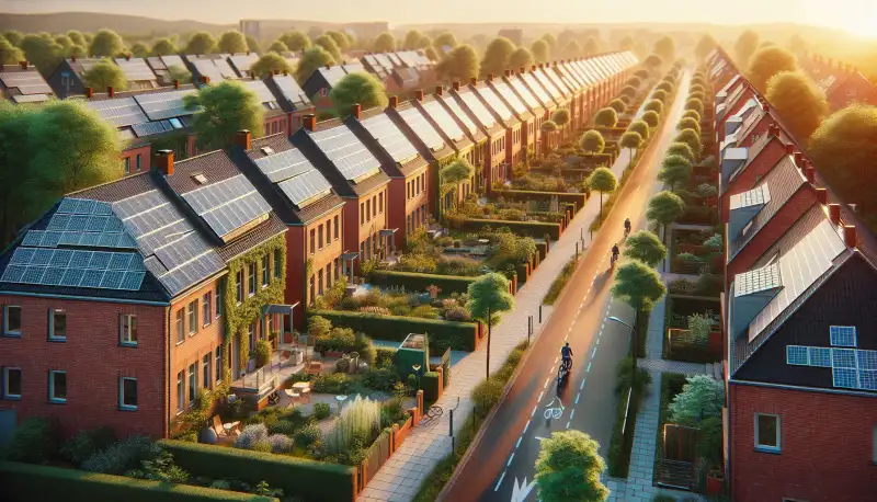 Typische Wohnstraße im Ruhrgebiet mit Solarpanels auf mehreren Hausdächern