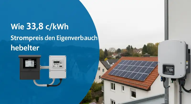 Modern German electrical meter cabinet (Zählerschrank) with smart meter and solar inverter connection, clean technical installation