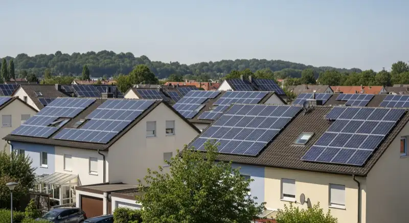 Erfurter Wohngebiet mit mehreren Einfamilienhäusern mit Solaranlagen auf den Dächern