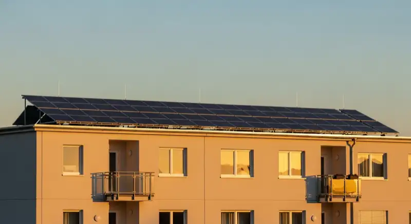 Plattenbau in Goslar-Jürgenohl mit großer Photovoltaikanlage auf dem Dach