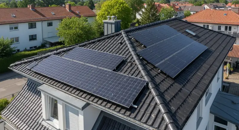Installateur bei PV-Anlagenmontage auf Dach in Gotha