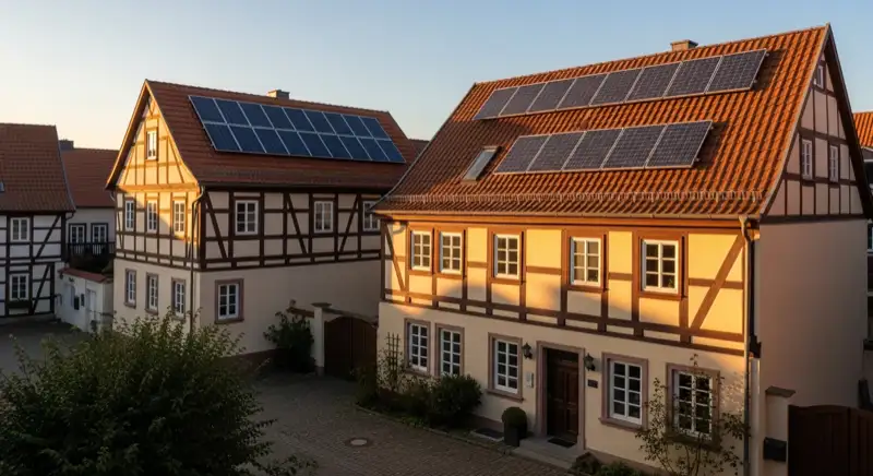 Historische Fachwerkhäuser in der Grevenbroicher Altstadt mit traditioneller Architektur
