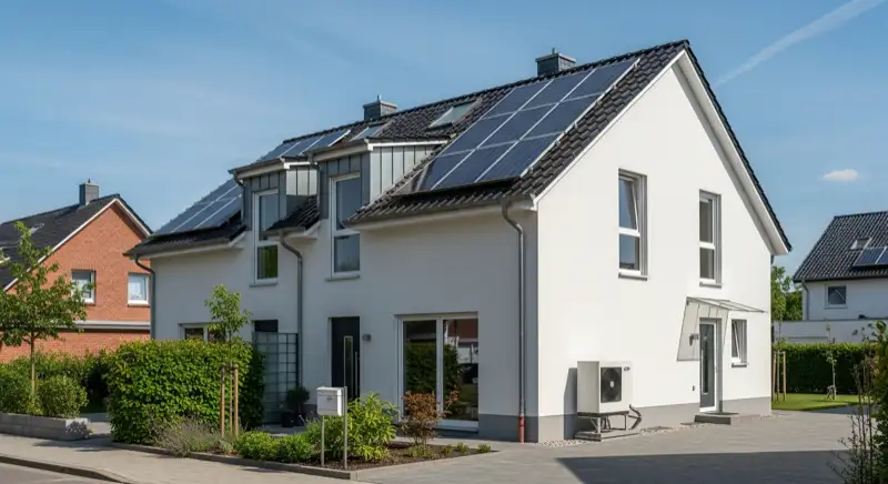 Modern German electrical meter cabinet (Zählerschrank) with smart meter and solar inverter connection, clean technical installation