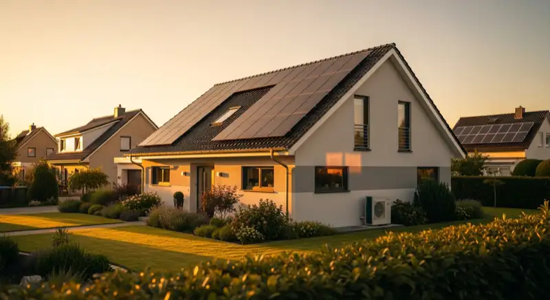 Modernes Einfamilienhaus in Herten mit Photovoltaikanlage auf dem Dach und Smart Home Steuerungssystem