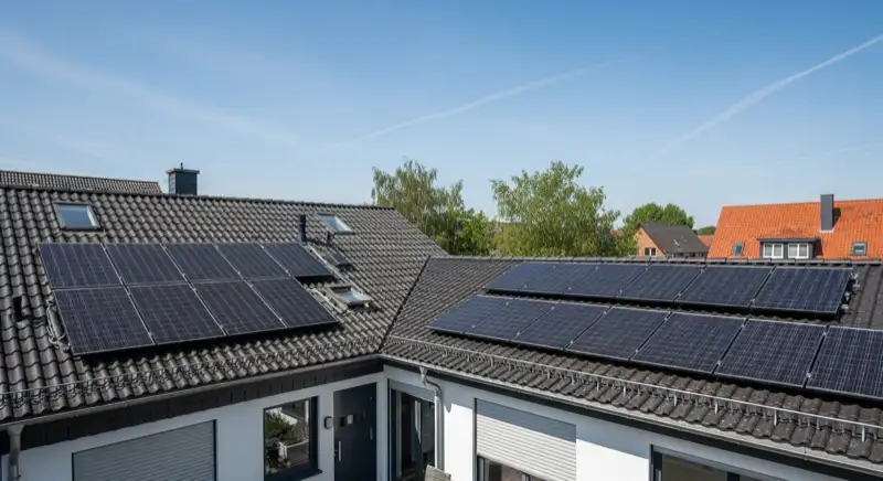 Historisches Fachwerkhaus in Hilden mit diskret integrierten schwarzen Indach-Solarmodulen