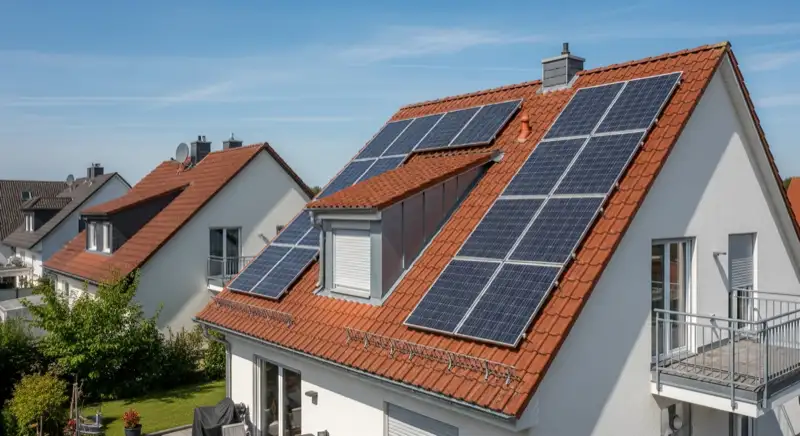 Einfamilienhaus in Hofheim am Taunus mit geneigtem Dach und Photovoltaikmodulen