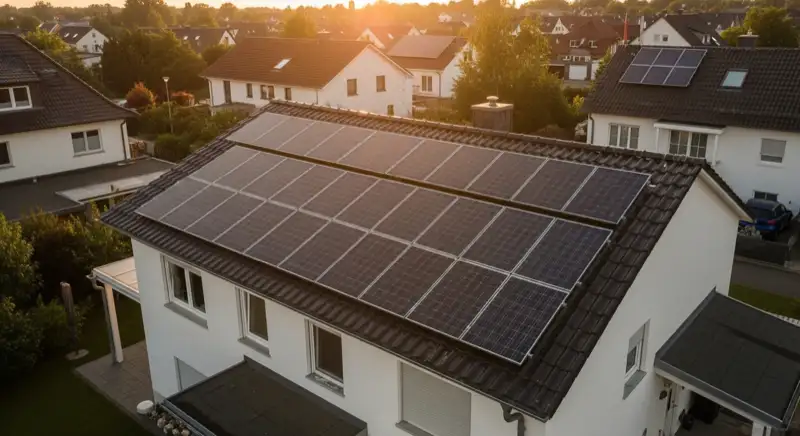Einfamilienhausdach mit Photovoltaikanlage in Ilmenau