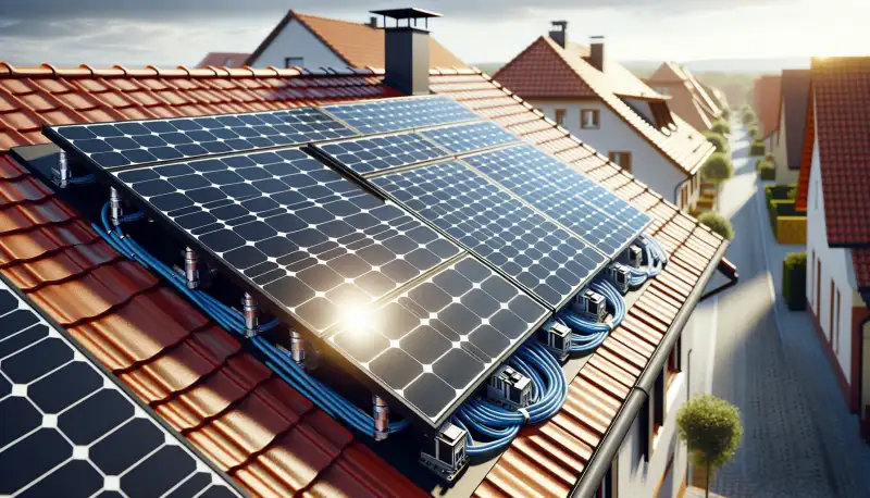 Solarmodule auf einem Krefelder Hausdach in Nahaufnahme