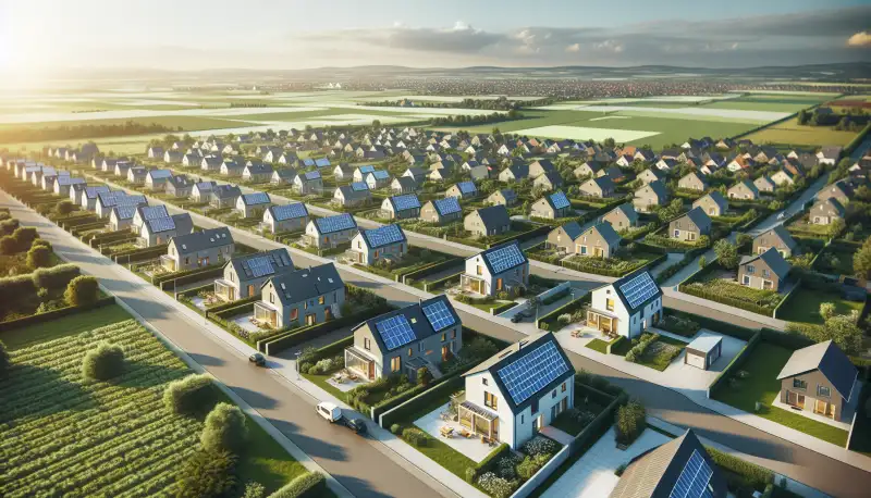 Niederrhein Landschaft bei Krefeld mit Solardächern