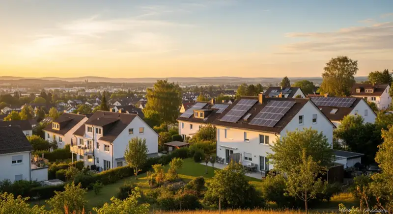 Wohngebiete in Landshut mit verschiedenen Bauformen, typische Einfamilienhäuser und Dachstrukturen aus der Luft