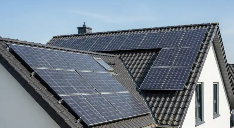 Einfamilienhaus mit monokristallinen PV-Modulen in Leverkusener Wohnsiedlung