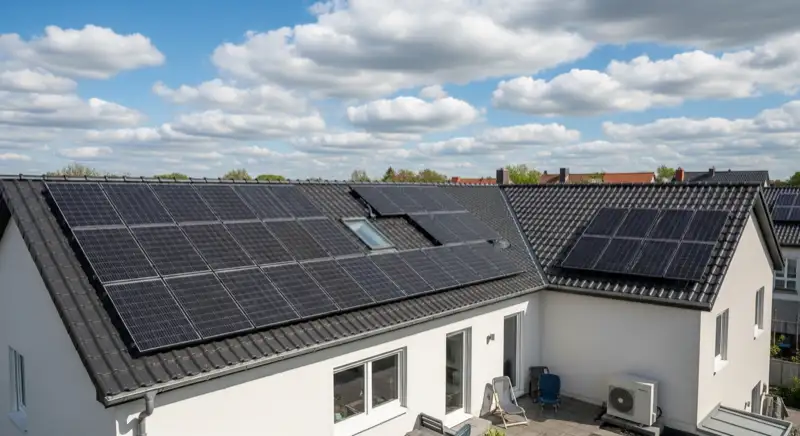 Einfamilienhaus in Magdeburg Stadtfeld mit modernen monokristallinen PV-Modulen auf 40 Grad Satteldach