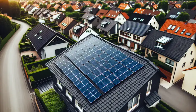 Nahaufnahme von Solarmodulen auf einem Ziegeldach in Mönchengladbach