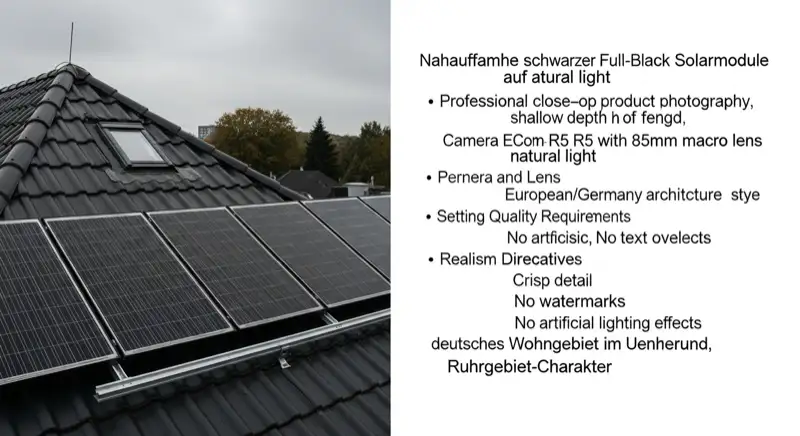 Solarmodule auf einem Oberhausener Hausdach in Nahaufnahme