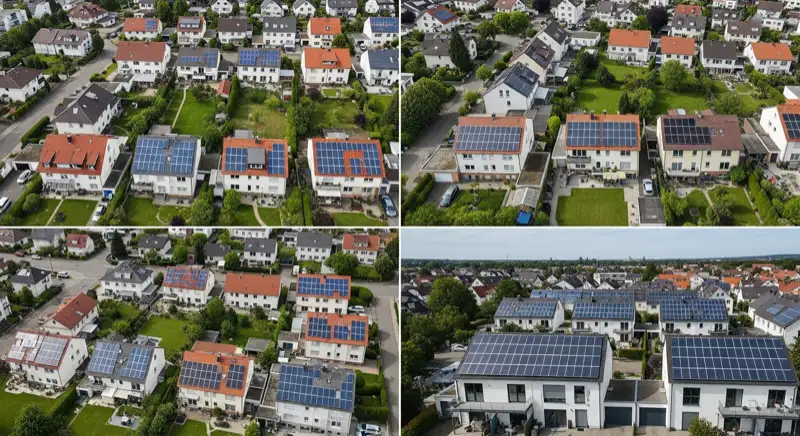 Luftaufnahme Oberurseler Wohngebiet mit Solardächern verschiedener Stadtteile