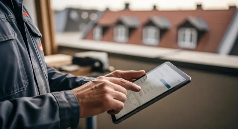 Nahaufnahme moderner Solarmodule auf einem Dach in Osnabrück mit Bäumen im Hintergrund