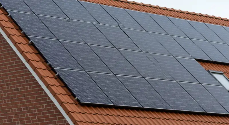 Moderne Solarmodule auf typischem Rostrocker Einfamilienhaus-Dach