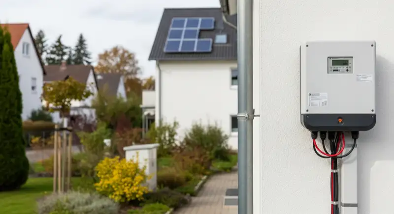 Modern German electrical meter cabinet (Zählerschrank) with smart meter and solar inverter connection, clean technical installation