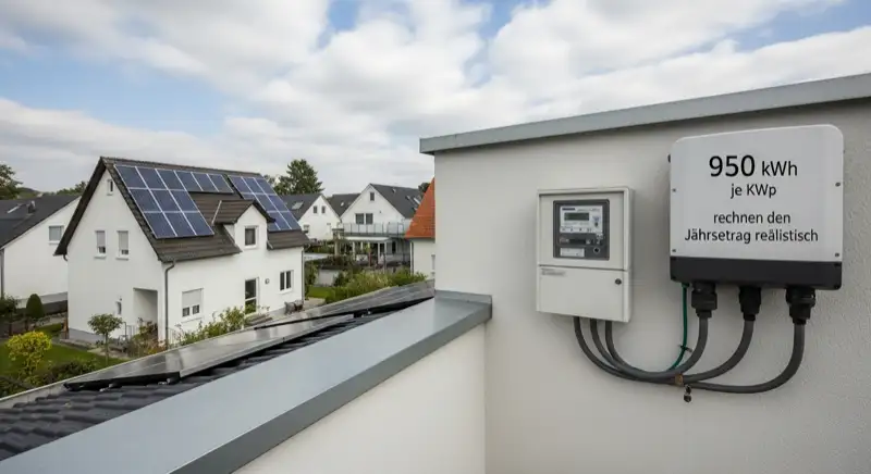 Modern German electrical meter cabinet (Zählerschrank) with smart meter and solar inverter connection, clean technical installation