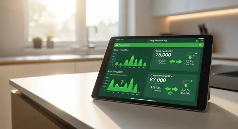 Energiemonitoring Dashboard einer Stralsunder PV Anlage auf dem Tablet