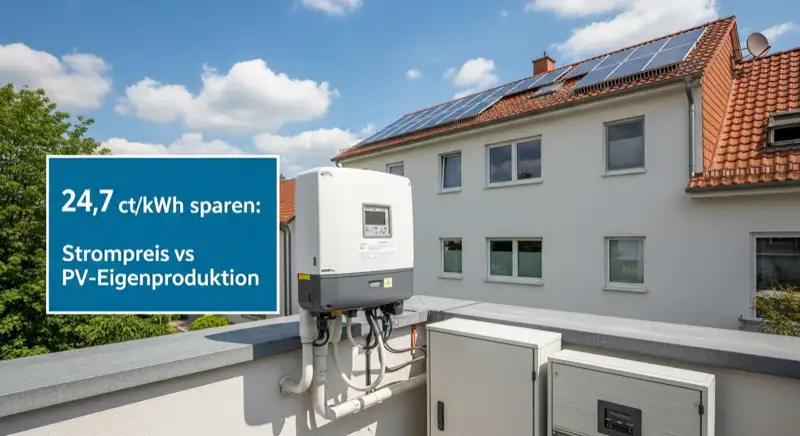 Modern German electrical meter cabinet (Zählerschrank) with smart meter and solar inverter connection, clean technical installation