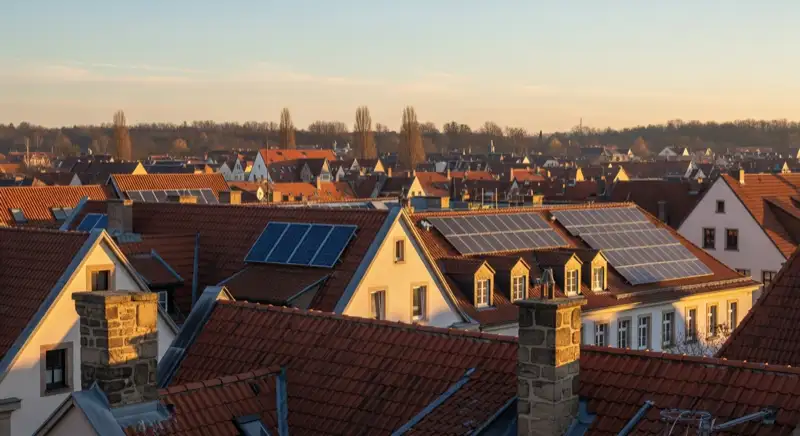 Historische Dächerlandschaft der Weimarer Altstadt mit traditionellen Ziegeldächern