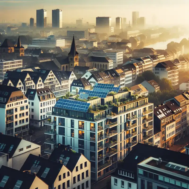 Photovoltaikanlage auf Wesselinger Wohngebäude mit Stadtpanorama