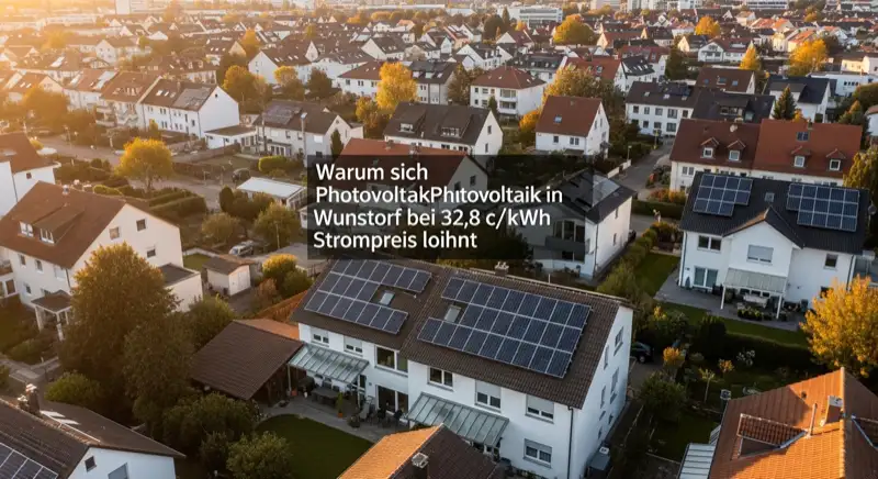 Aerial drone view of typical German residential neighborhood with mixed roof types, red and dark roof tiles, gardens visible, sunny day